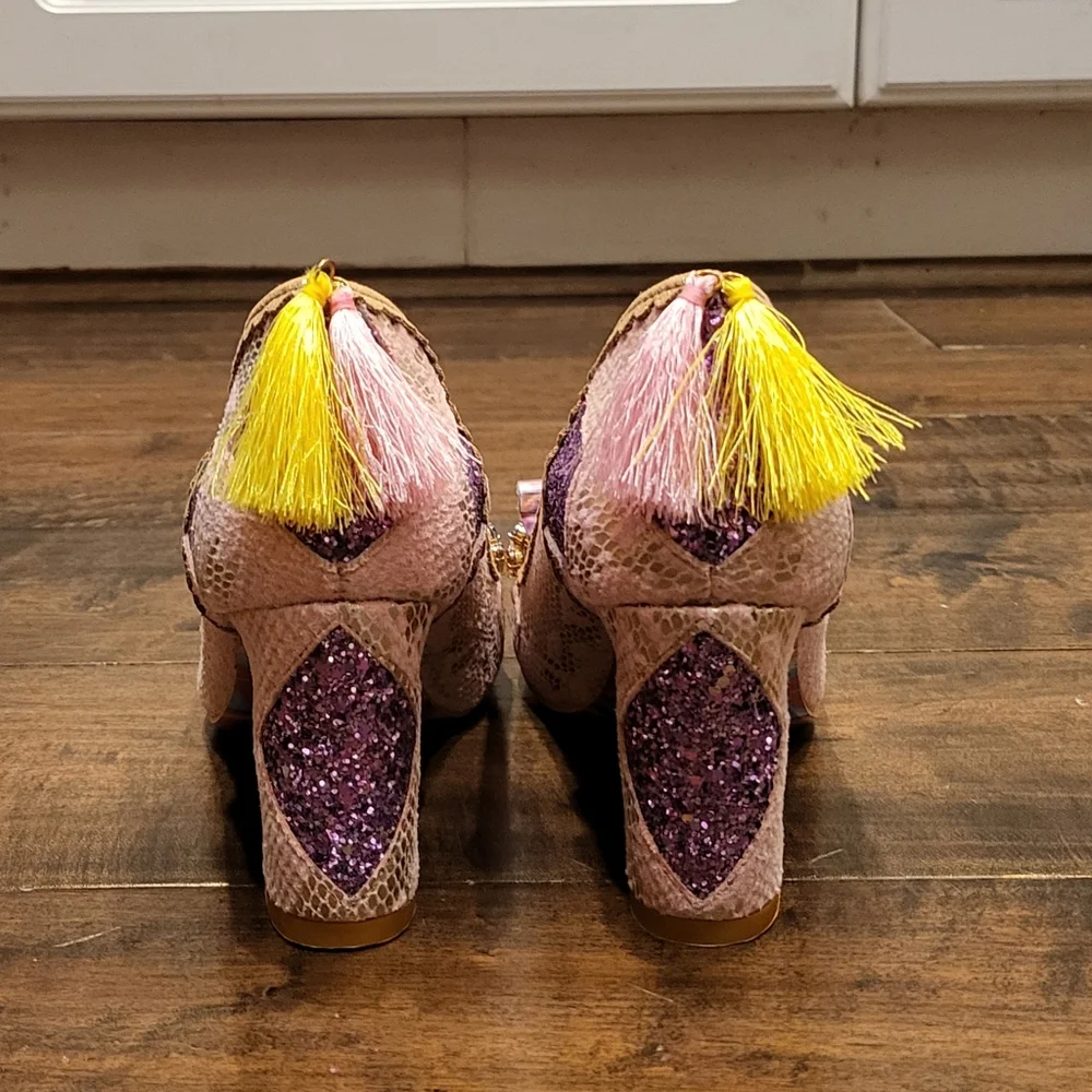 NWT Size 6.5 Irregular Choice Amorgos Pink Rhinestone, Snake Skin Glitter Heels - Picture 6 of 11